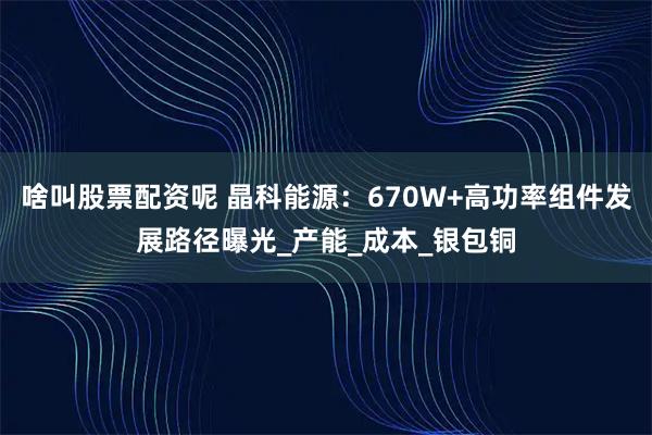 啥叫股票配资呢 晶科能源：670W+高功率组件发展路径曝光_产能_成本_银包铜